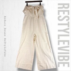 LUSH Women’s Size L Romper Strapless NWT Pockets Cotton Linen Blend Ruching